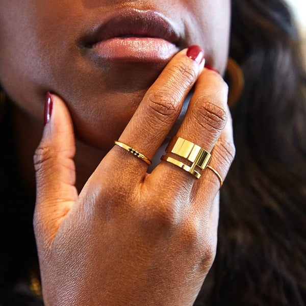 Gold Geo Wide Bar Statement Ring - Tarnish & Water Resistant by Admiral Row