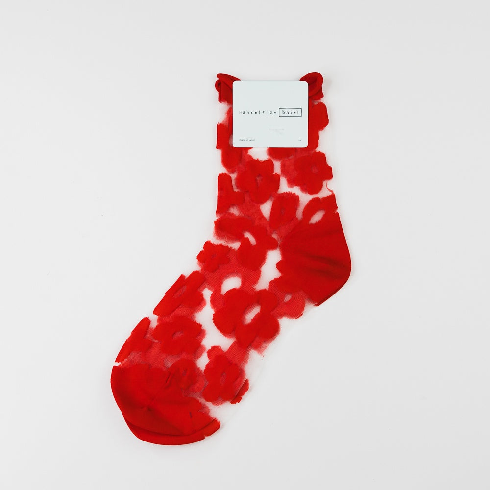 Pop Sheer Short Crew Socks - Red