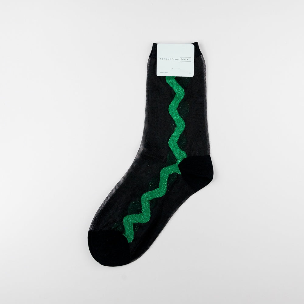Zig Zag Sheer Crew Socks - Black
