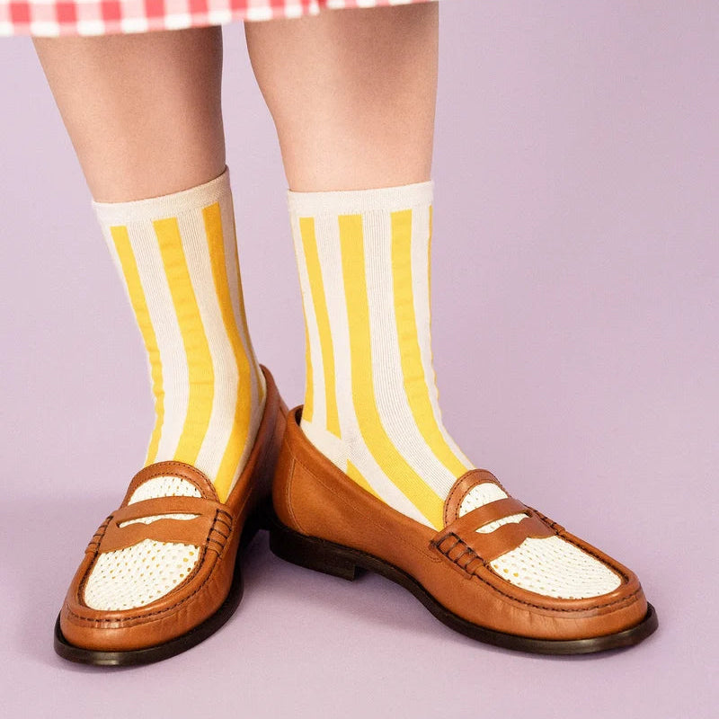Manchester Crew Socks - Lemon on model