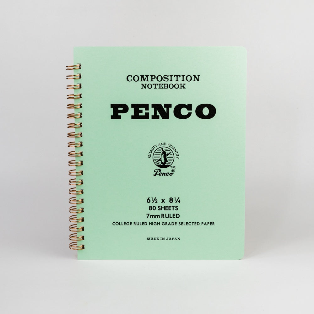 Light green composition notebook with 'Penco' branding on a white background