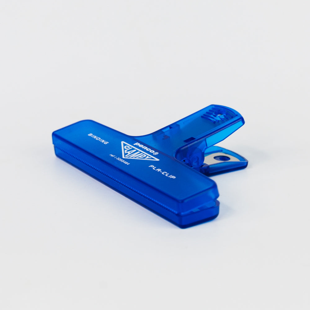 Blue binding clip with Penco branding on a light gray background