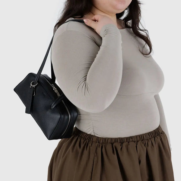 Small Recycled Leather Bowler Bag - Black