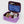 Purple cosmetic bag with makeup items on a light gray background