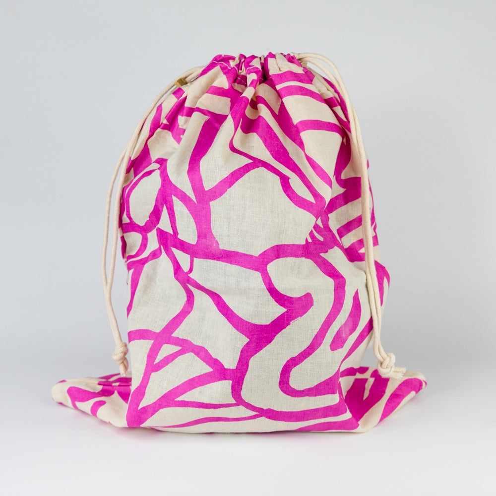 Jenny Pennywood Large Reusable Cinch Bag - River, Fuchsia