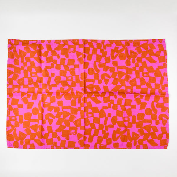 Tea Towel - Checks in Amber, Fuschia