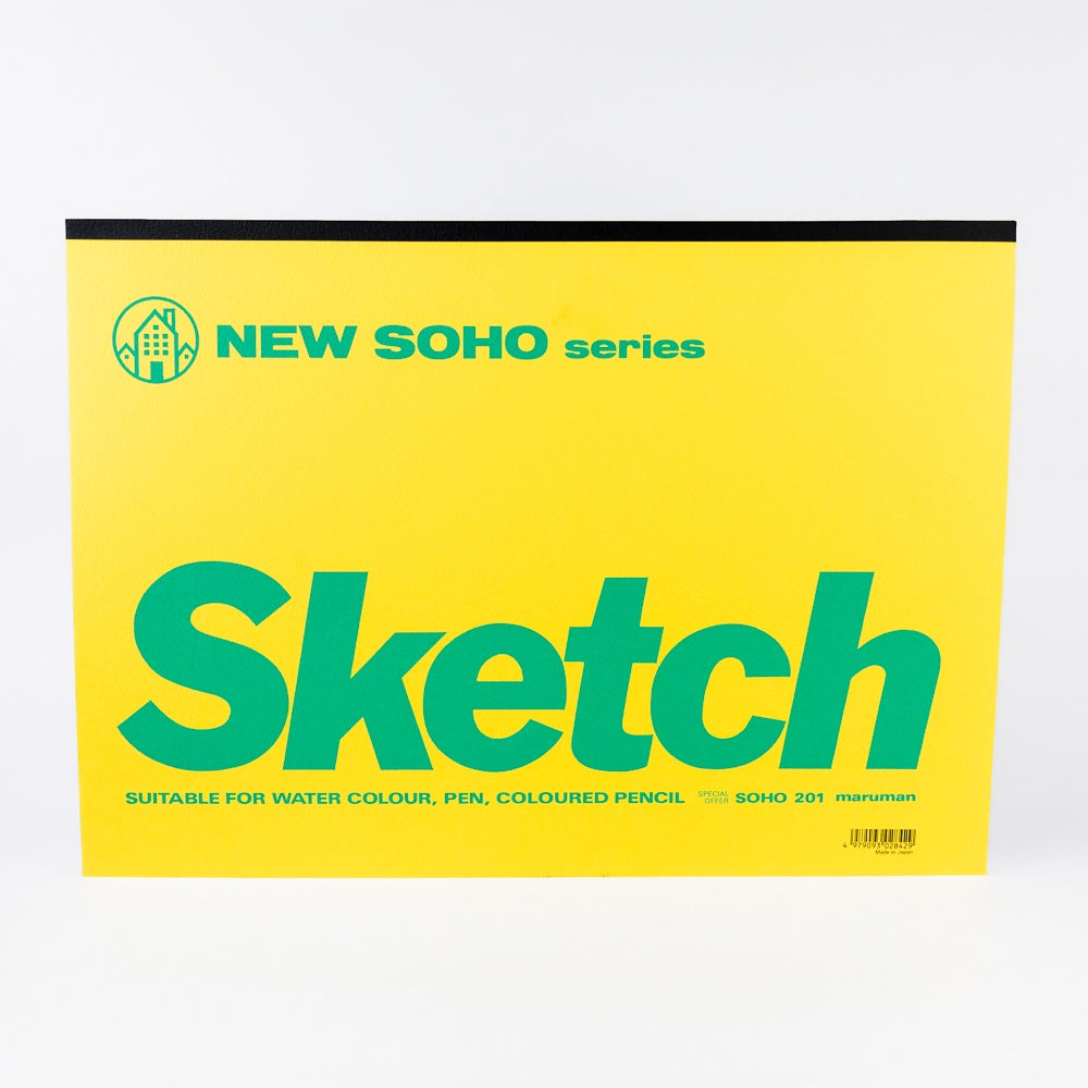 Yellow paper with 'Sketch' text and New Soho series branding on a white background