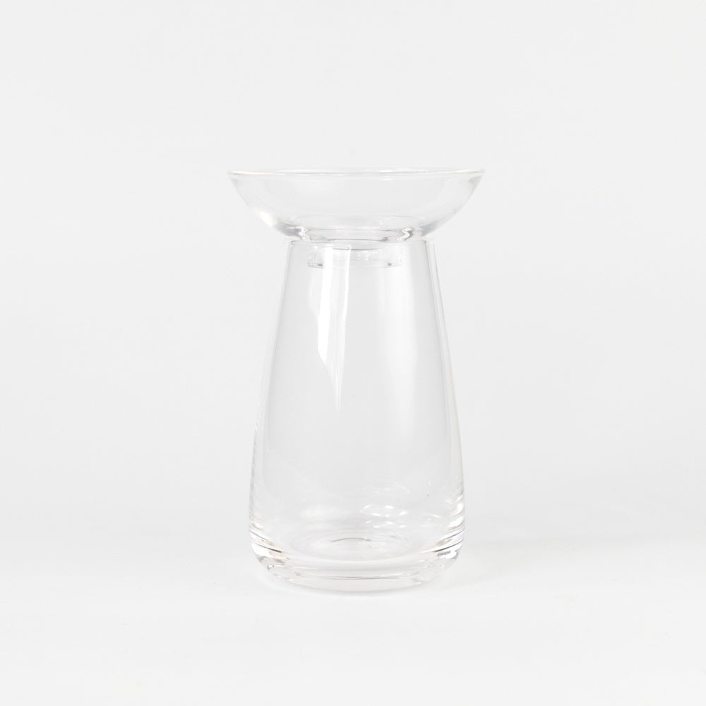 Clear glass vase on a white background