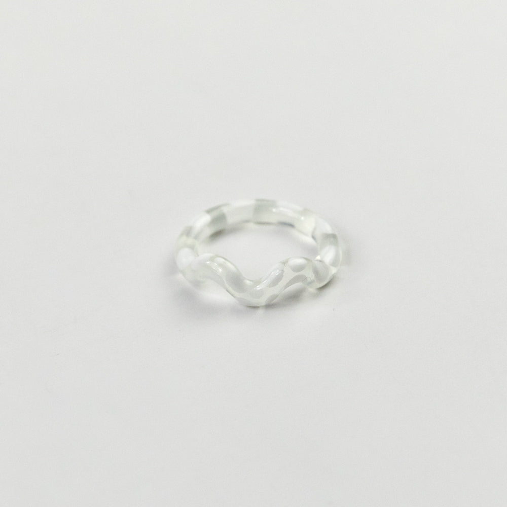 Clear ring with white dots on a light gray background
