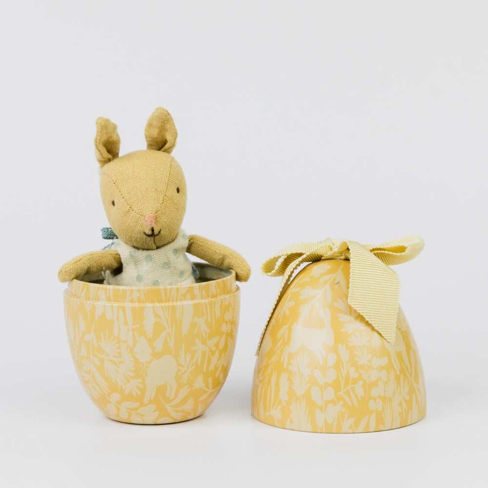 Easter Egg with Micro Rabbit, Small - Cream Yellow
