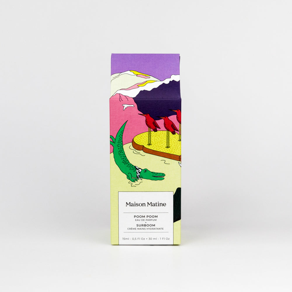 Colorful packaging of Maison Matine with a cartoon design on a white background