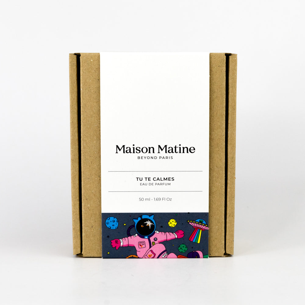 Maison Matine perfume packaging with a cartoon character on a white background