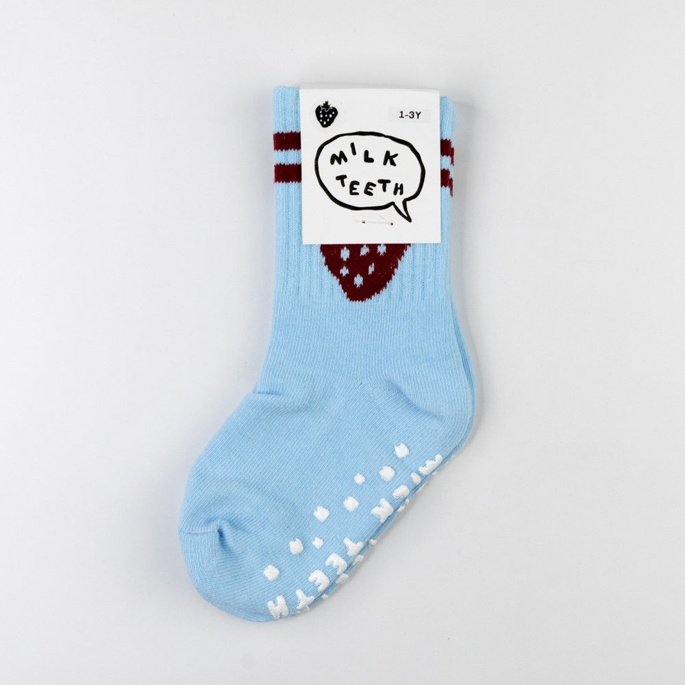 Ribbed Grip Sock - Strawberry