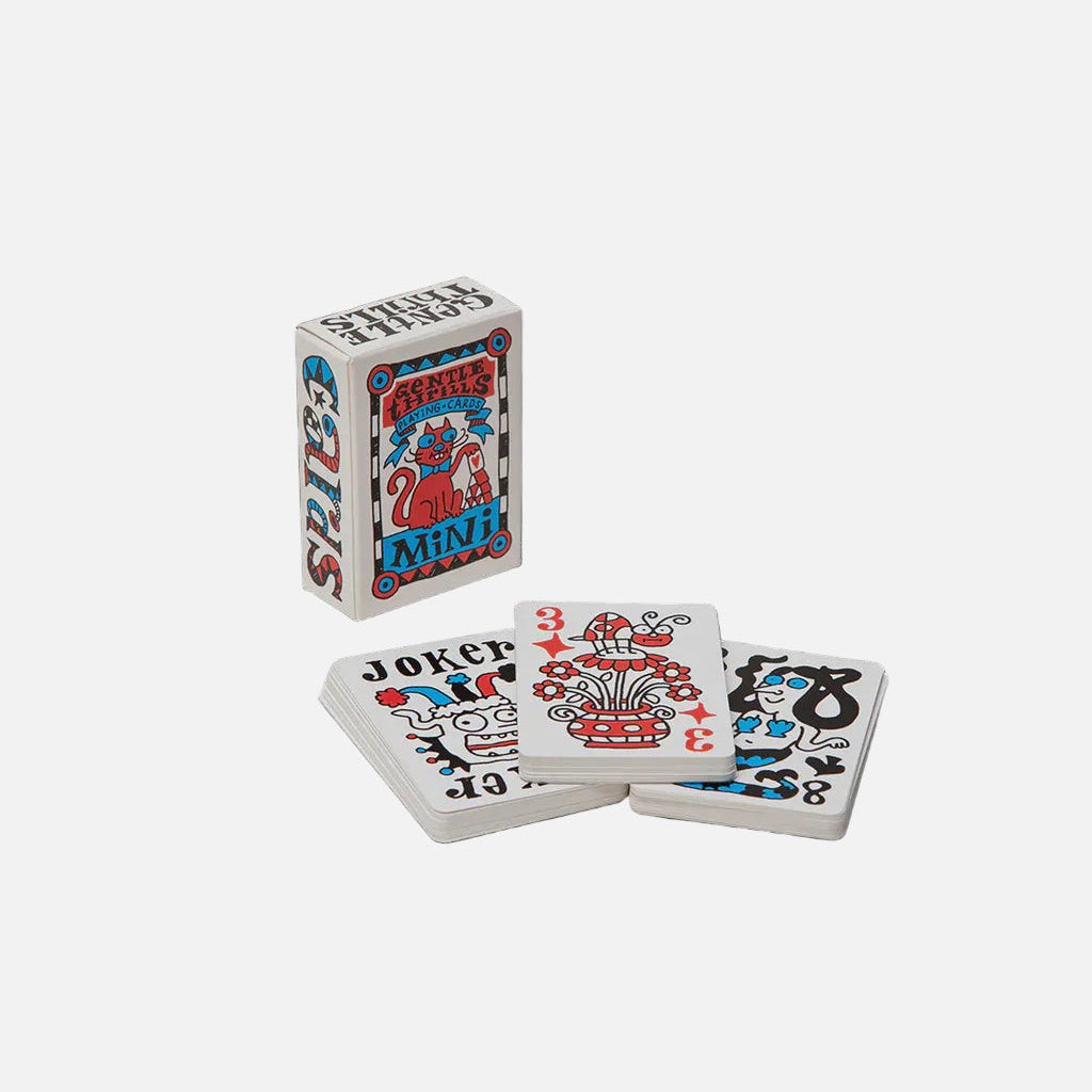Playing cards with a colorful deck on a white background
