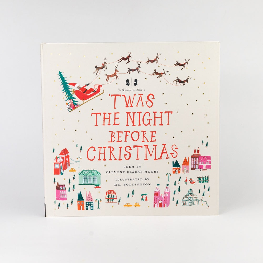 Book cover of 'Twas the Night Before Christmas with festive illustrations on a white background