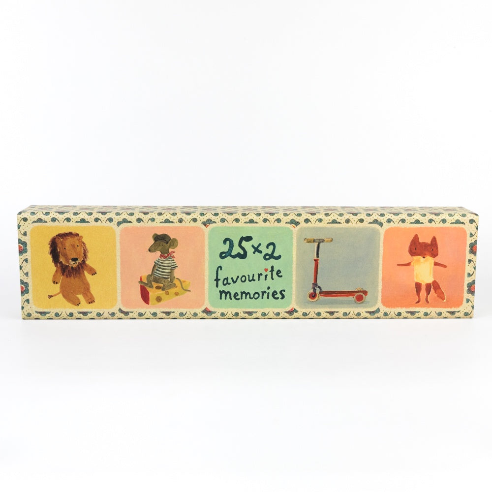 Box of '25 x 2 favourite memories' with illustrations on a white background