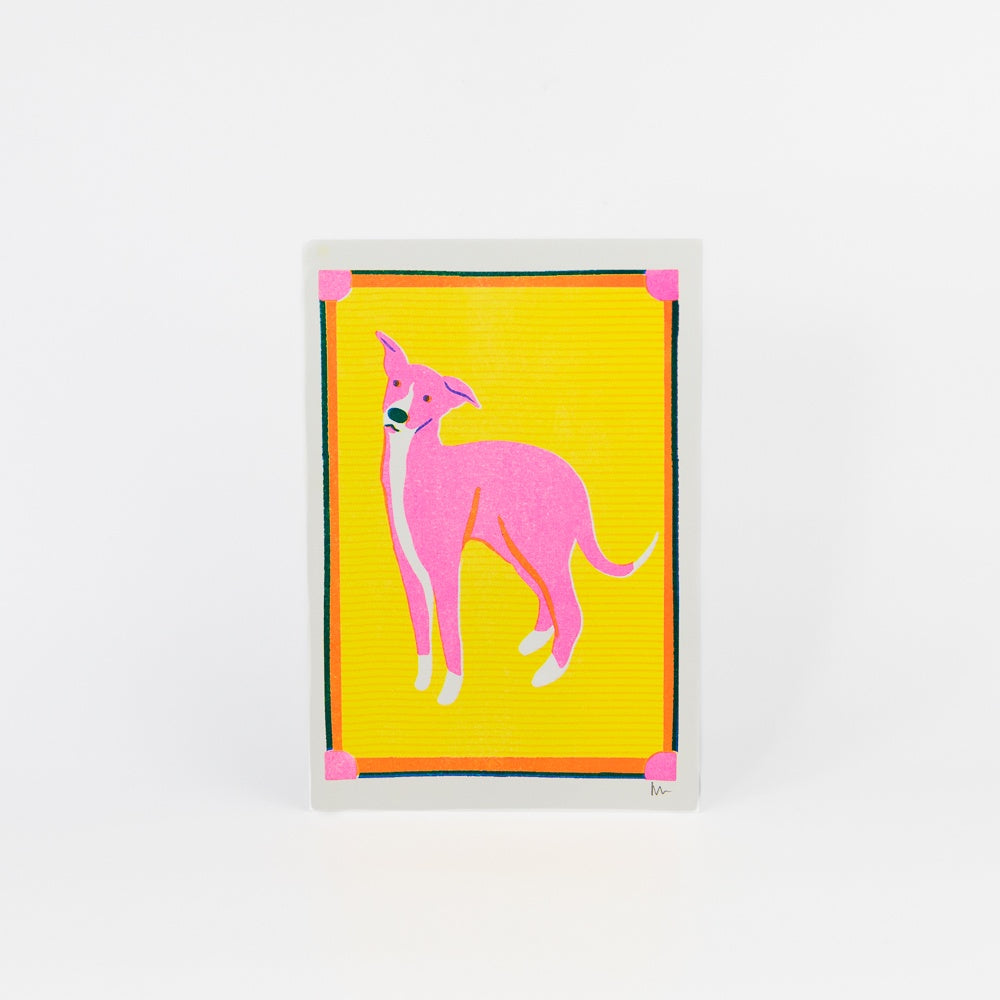 Whippet Mini Risograph Print Pink