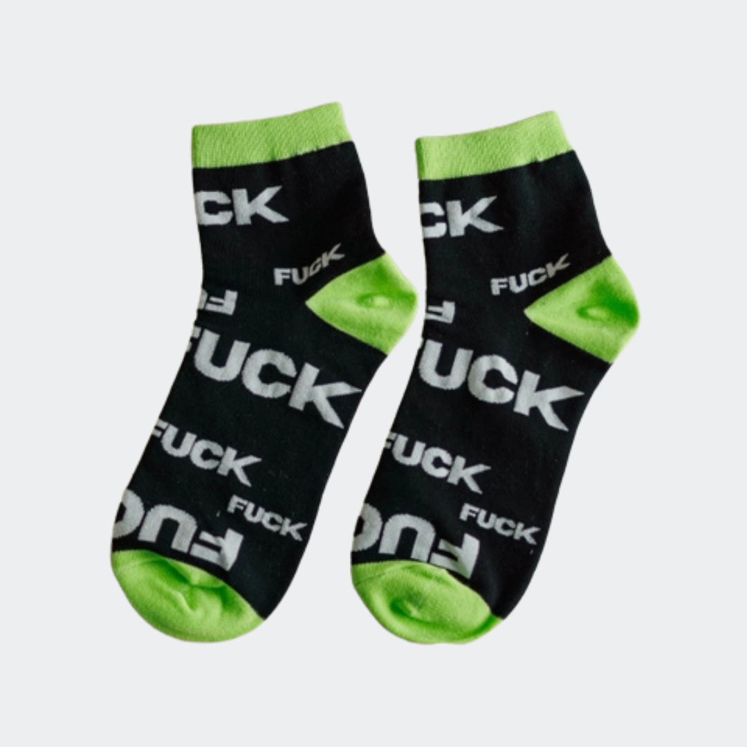 Women's Black Green Swear Word Ankle Socks