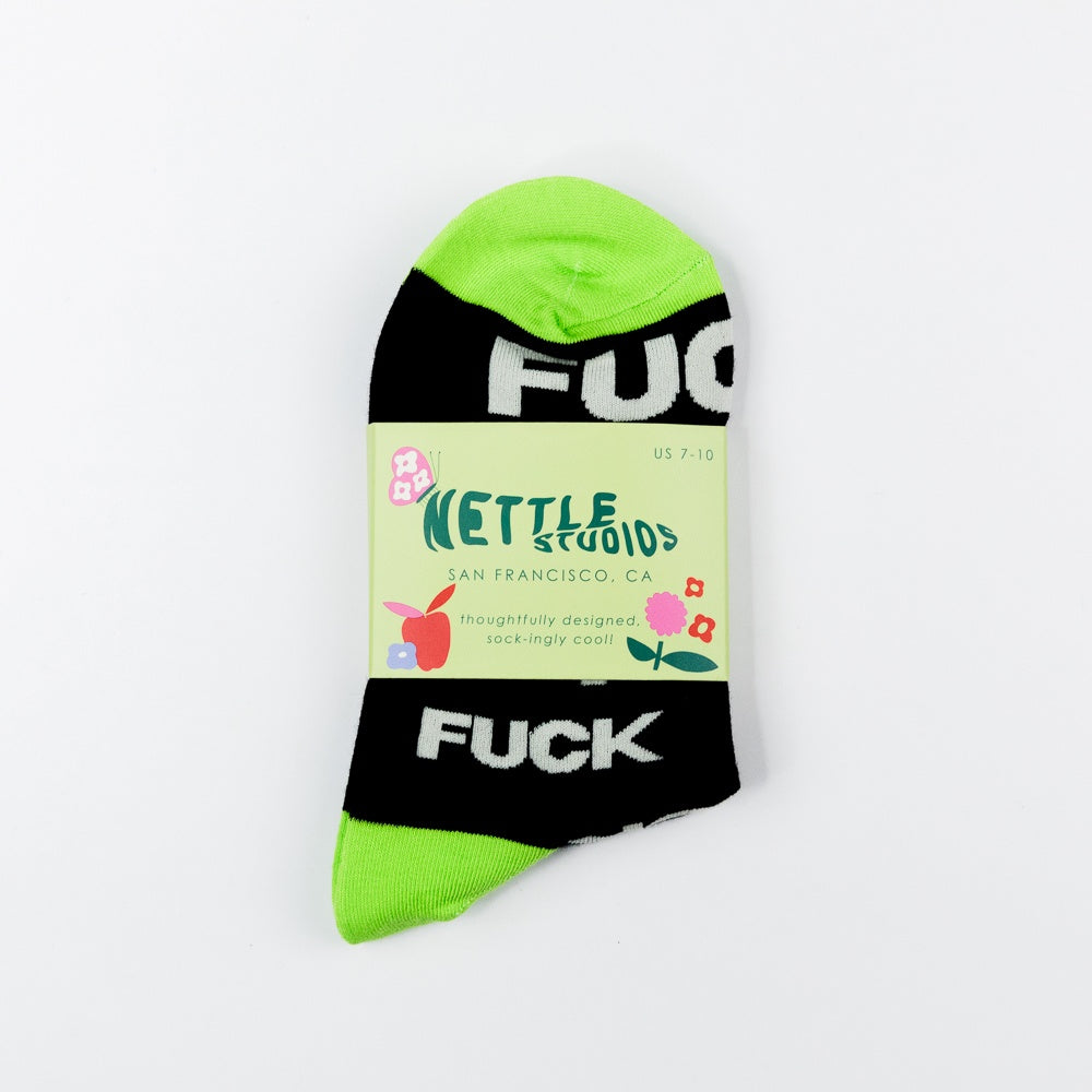 Women's Black Green Swear Word Ankle Socks