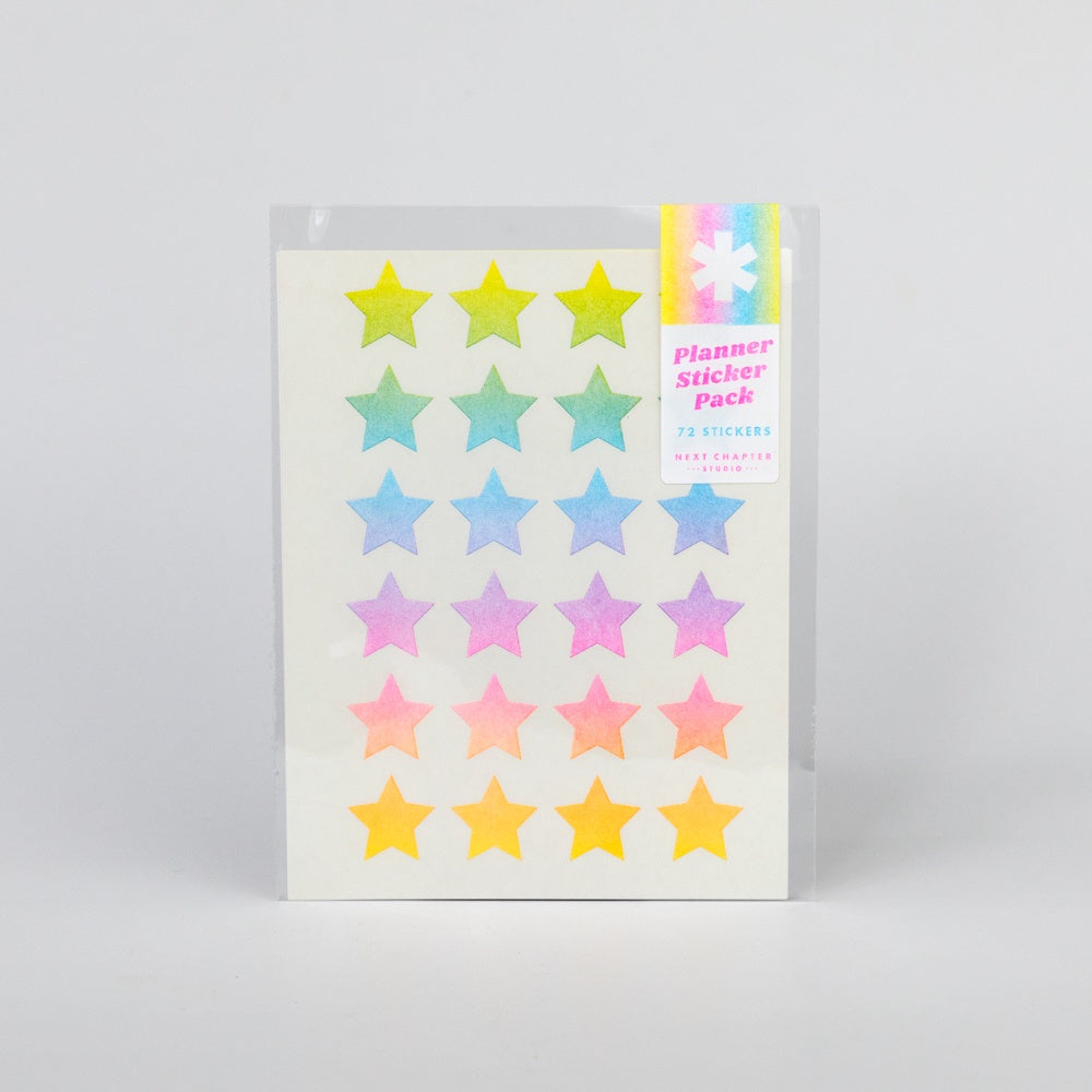 Pack of colorful star-shaped planner stickers on a white background