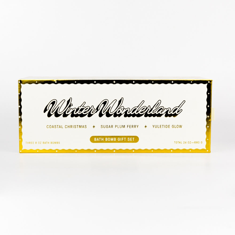 Winter Wonderland bath bomb gift set packaging on a white background