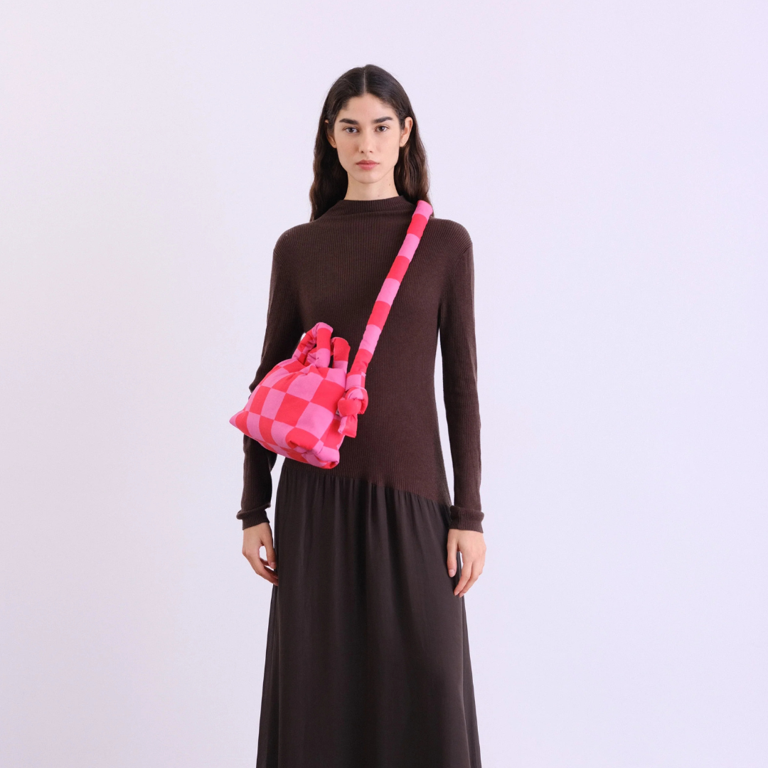 MiniOna Soft Bag - Check Red + Pink