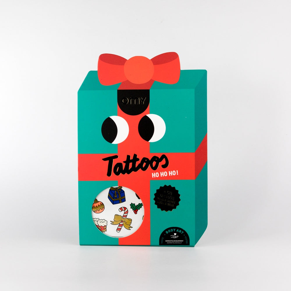 Temporary tattoos with a festive  holiday design on a white background