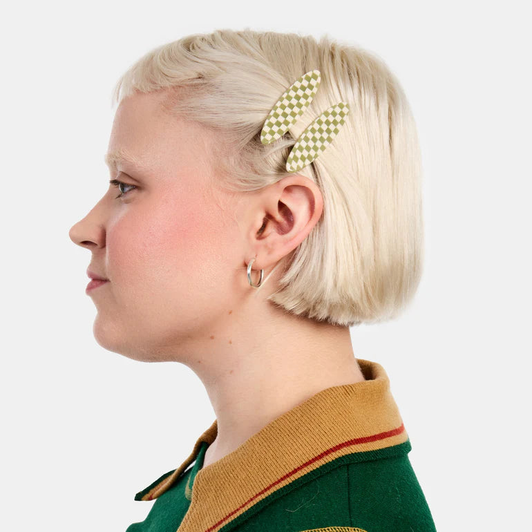 Allie Clips - Oval Olive Check