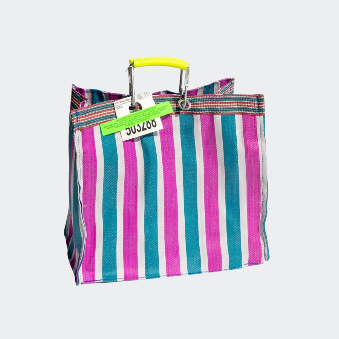 Recycled Plastic Stripe Bag - Square, Green x Pink