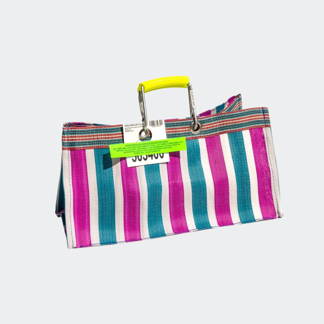 Recycled Plastic Stripe Bag - Wide, Green x Pink