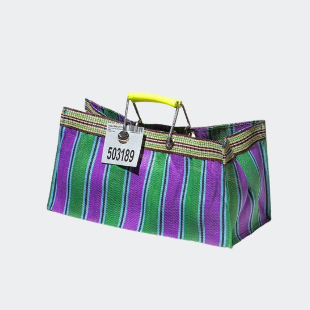 Recycled Plastic Stripe Bag - Wide, Green x Purple