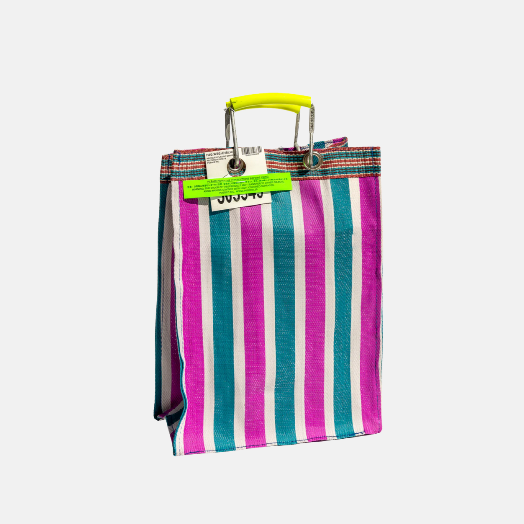 Recycled Plastic Stripe Bag - Rectangle, Green x Pink