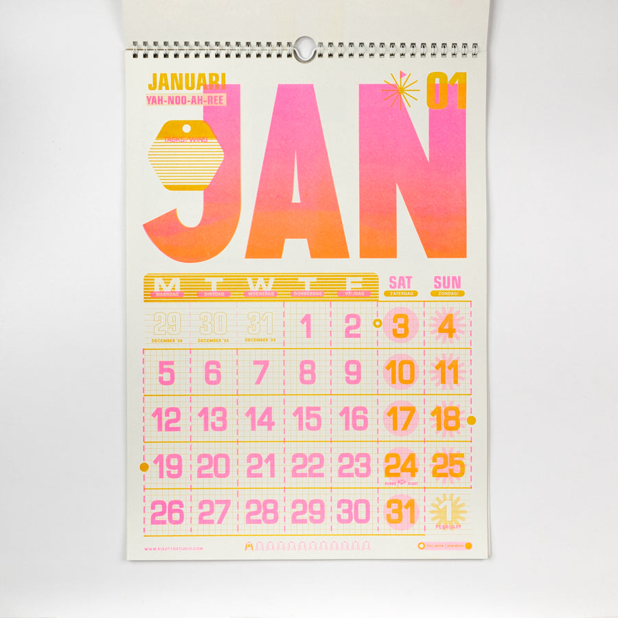 Colorful calendar with text on a white background