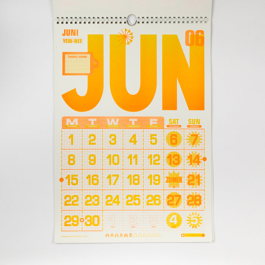 Calendar for June with a gradient orange design on a white background