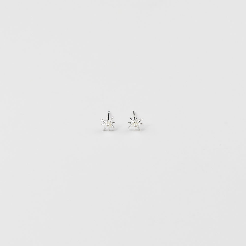 Silver Mini Pearl North Star Studs