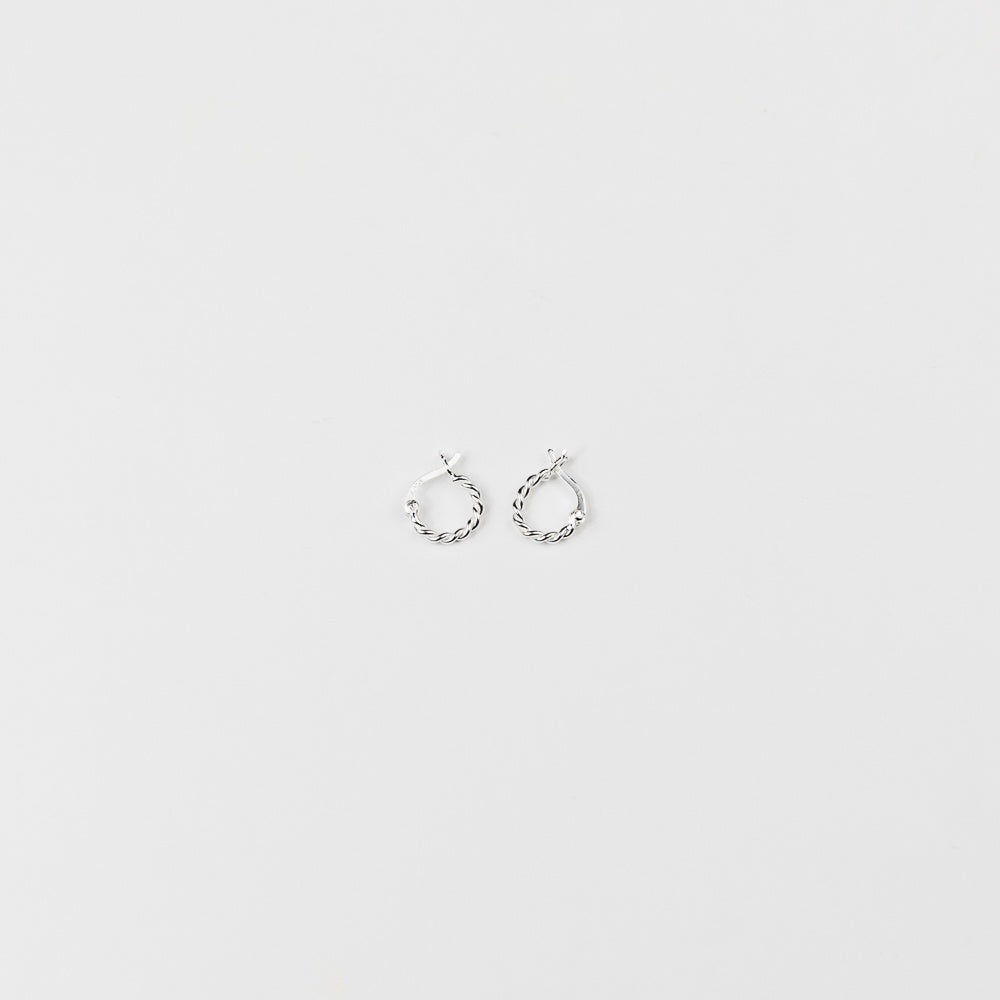 Silver Mini Twisted French Lock Huggie Hoops
