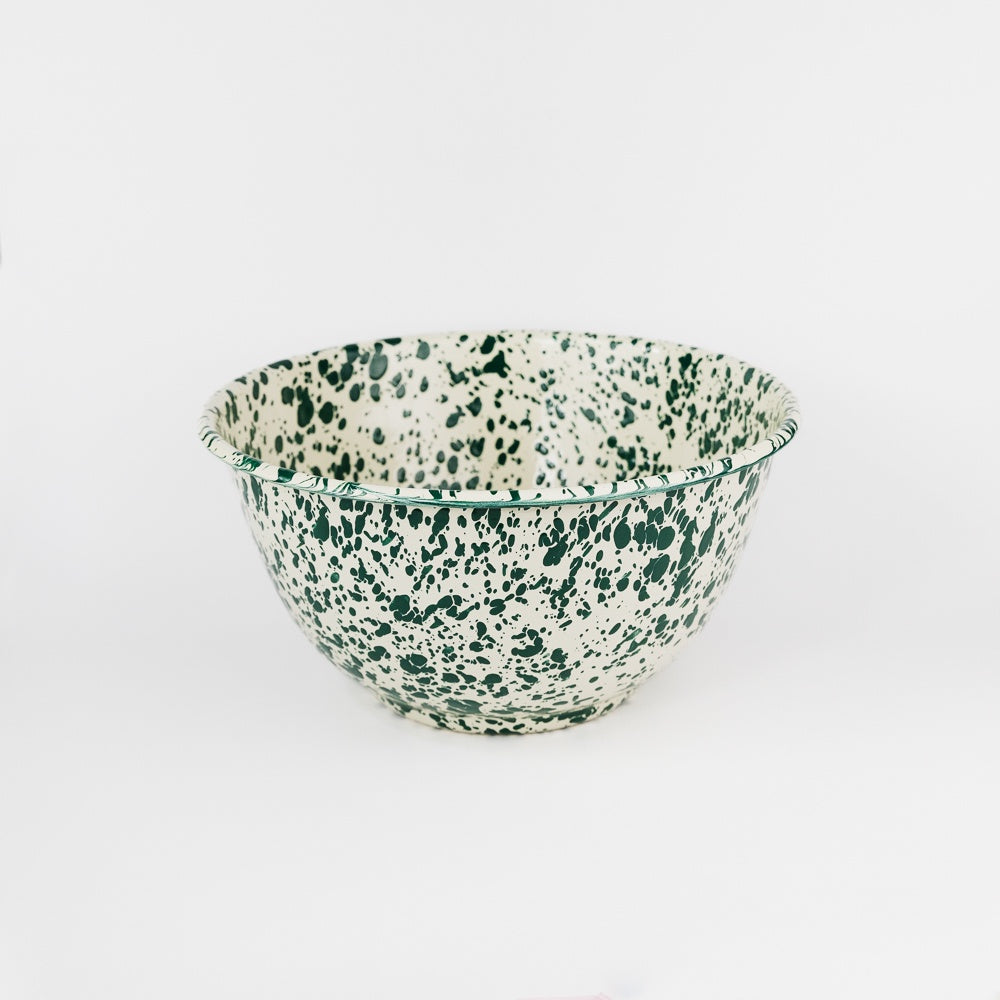 Splatter Enamelware Large Salad Bowl - Green & Cream Splatter