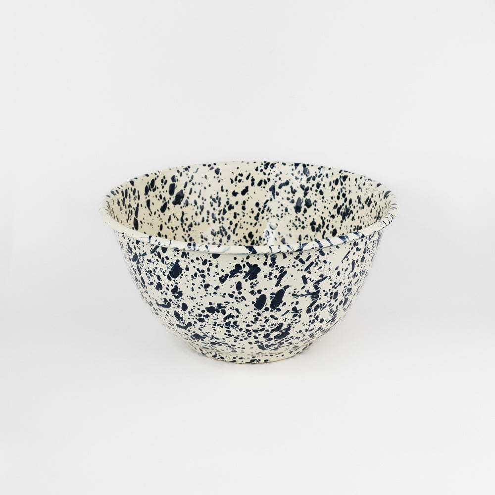 Splatter Enamelware Large Salad Bowl - Navy & Cream Splatter