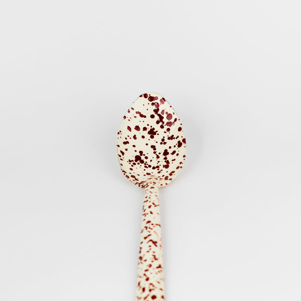 Splatter Enamelware Large Serving Spoon - Burgundy & Cream Splatter