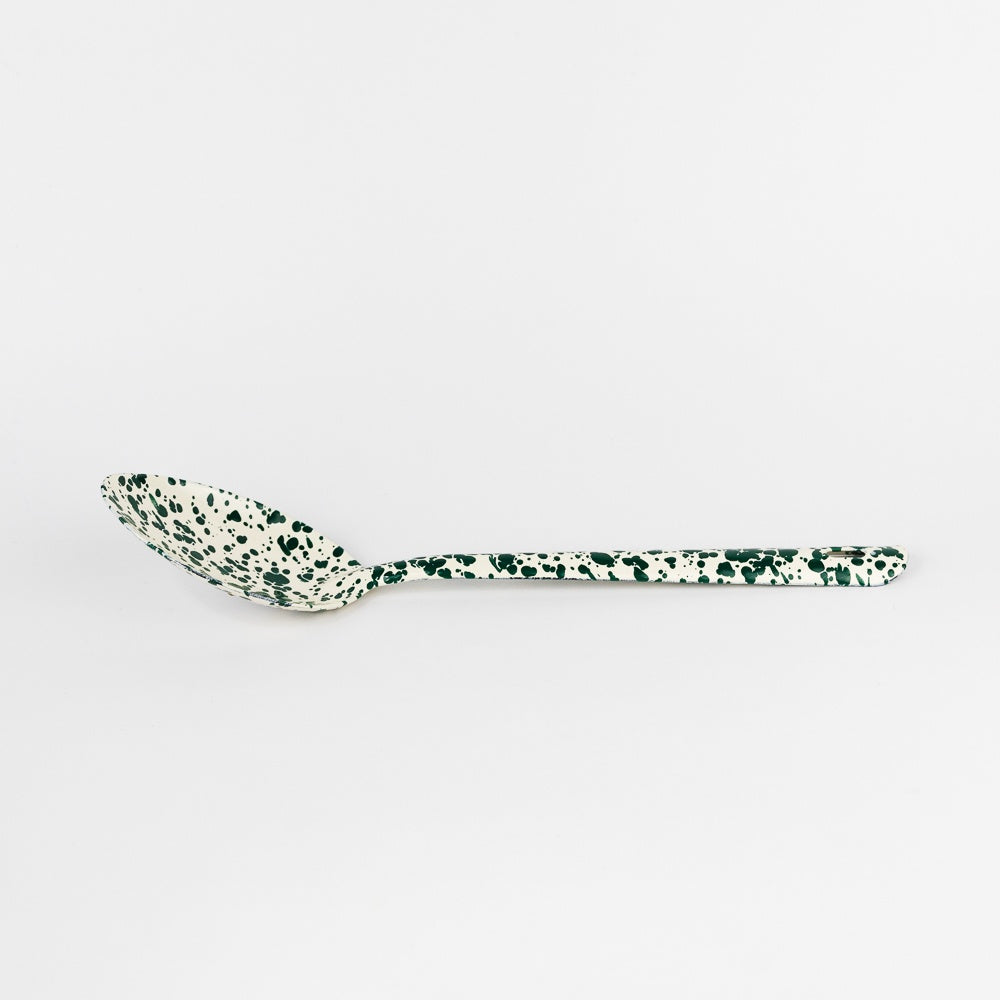 Splatter Enamelware Large Serving Spoon - Green & Cream Splatter