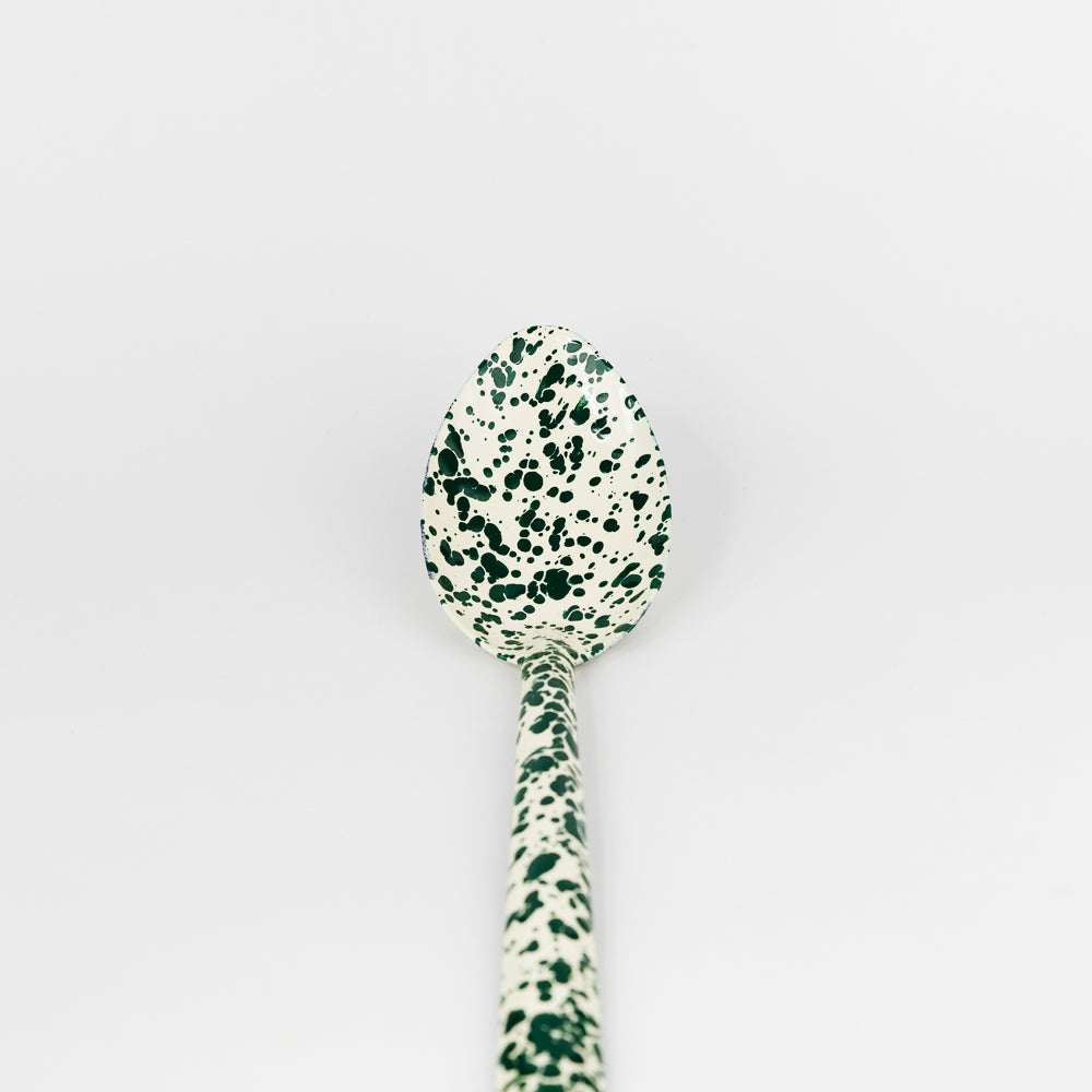 Splatter Enamelware Large Serving Spoon - Green & Cream Splatter
