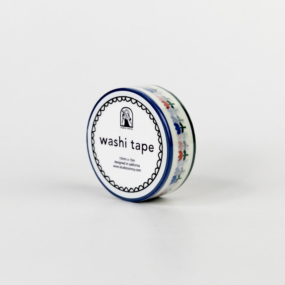 Roll of washi tape with decorative design on a white background