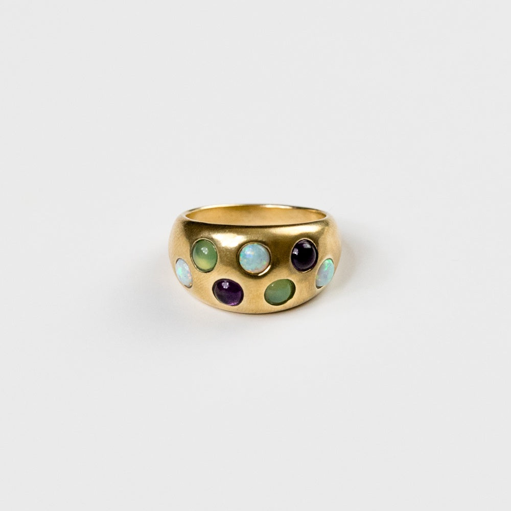 Wide Confetti Ring, Yellow Bronze - Teal Chrysoprase, Purple Lolite, Sparkly Opal by Take Shape Studio