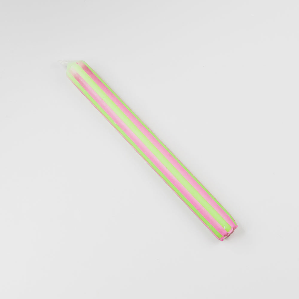 Neon Pinstripe Candle - Neon Green & Pink