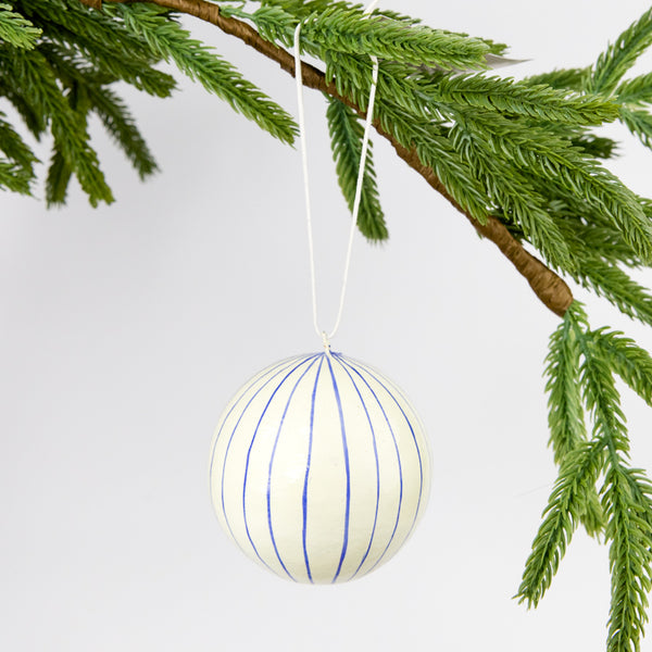 Papier Mache Stripe Bauble - Blue