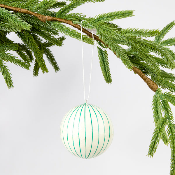 Papier Mache Stripe Bauble - Green