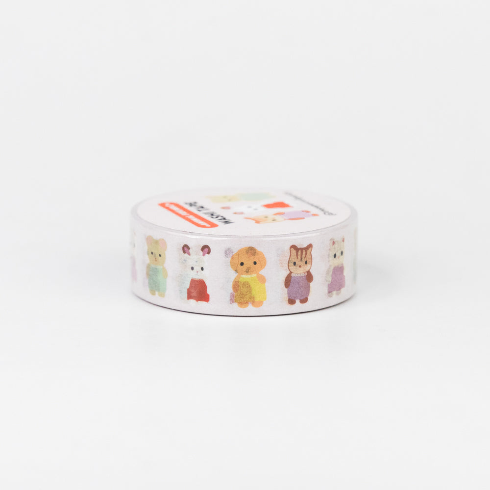 Washi tape with cartoon animal designs on a white background