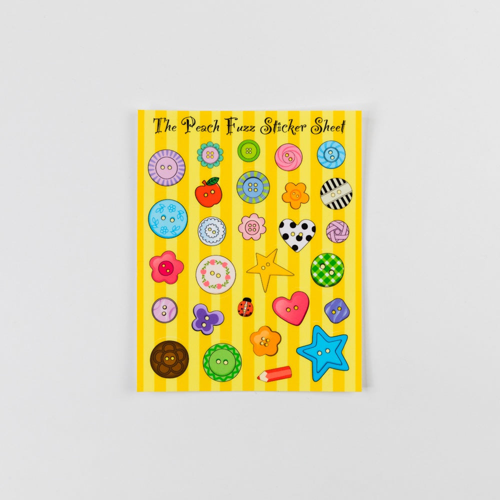 Sticker sheet with colorful stickers on a yellow background