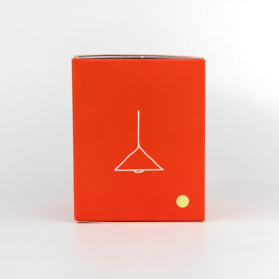 Red box with a white lamp icon on a light gray background