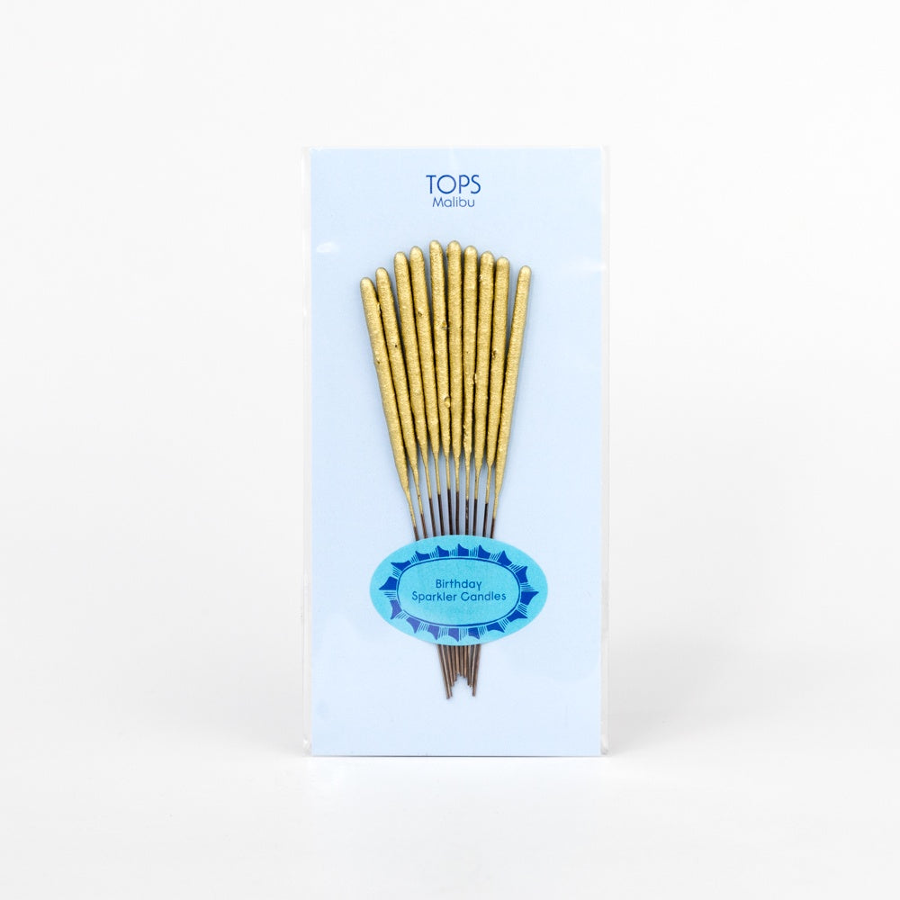 Pack of birthday "candle" sparklers with a blue label on a white background